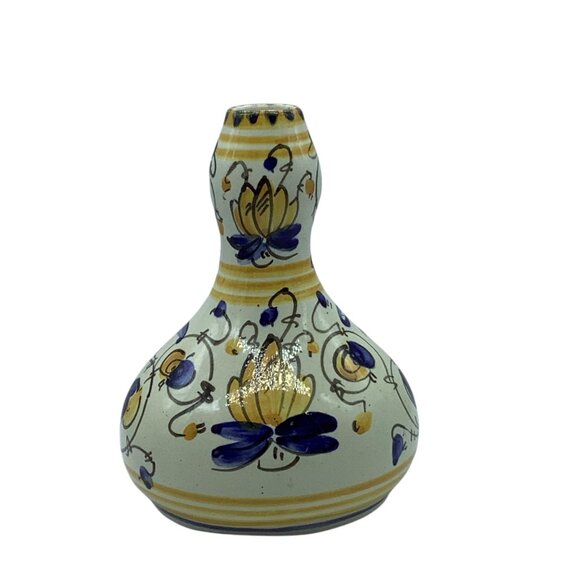 Vintage German Ceramic Vase With Floral Motif 7" Yellow Blue - Picture 4 of 6